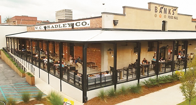 exterior of Banks Food Hall showing outdoor dining